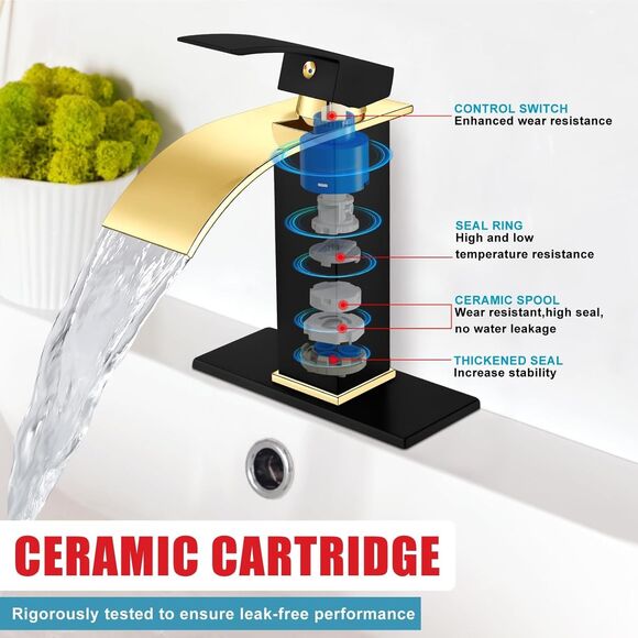 Midanya Bathroom Sink Faucet Waterfall Spout Single Handle 1 Hole Deck Mount Mix - Picture 5 of 8